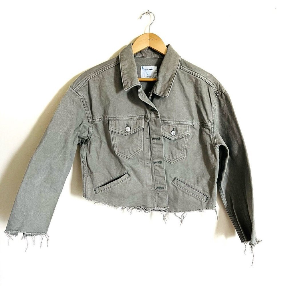 Old Navy‎ Denim Jeans Jacket Olive Green 100% Cotton Women Size L Casual Trucker